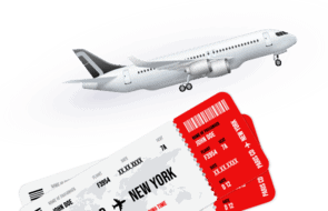 Illustration d'un avion et de billets d'avion.
